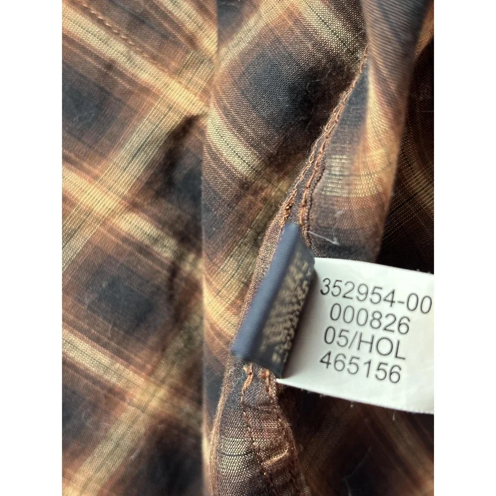 Banana Republic Shirt Mens XL Brown Plaid Western Pearl Snap Casual Long Sleeve